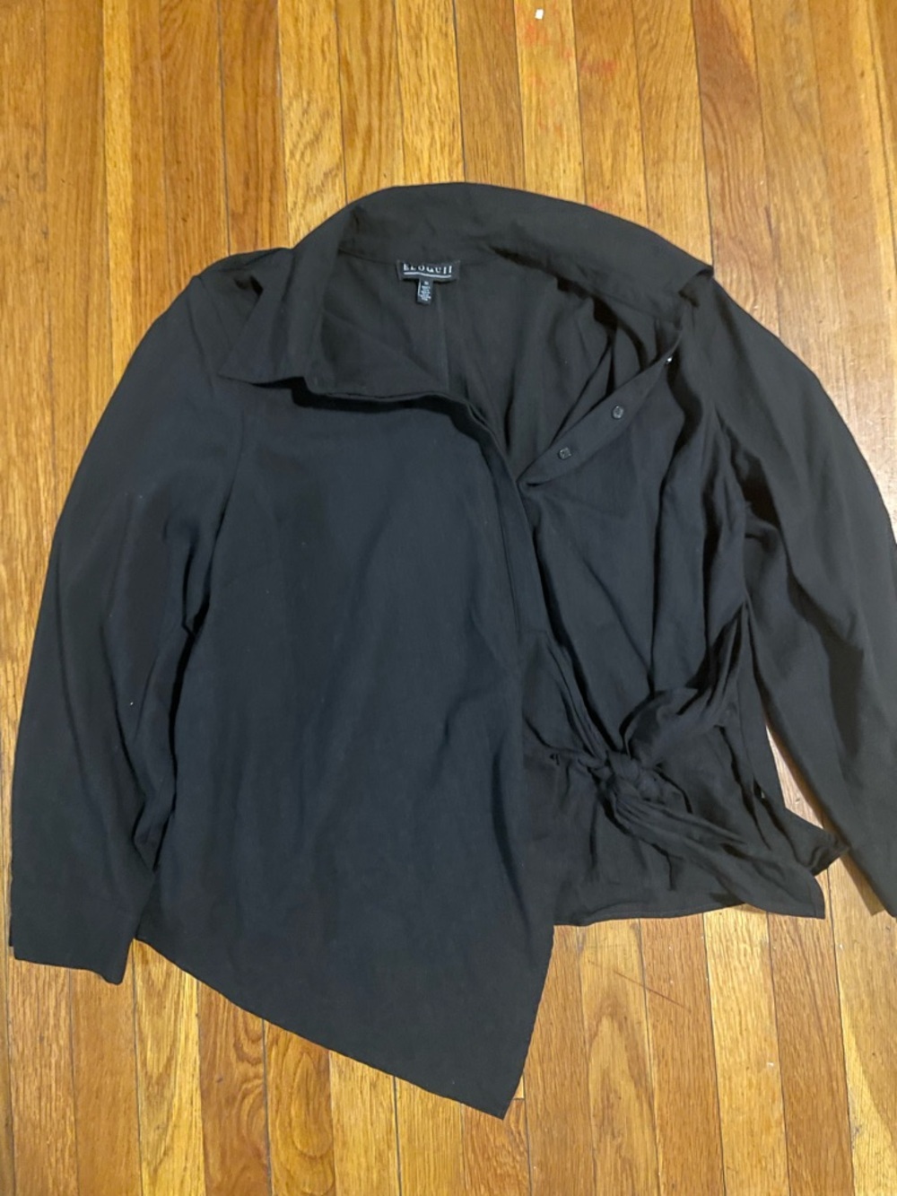 Eloquii Size 22 Black Wrap Style Blouse Long Sleeve Tie Detail